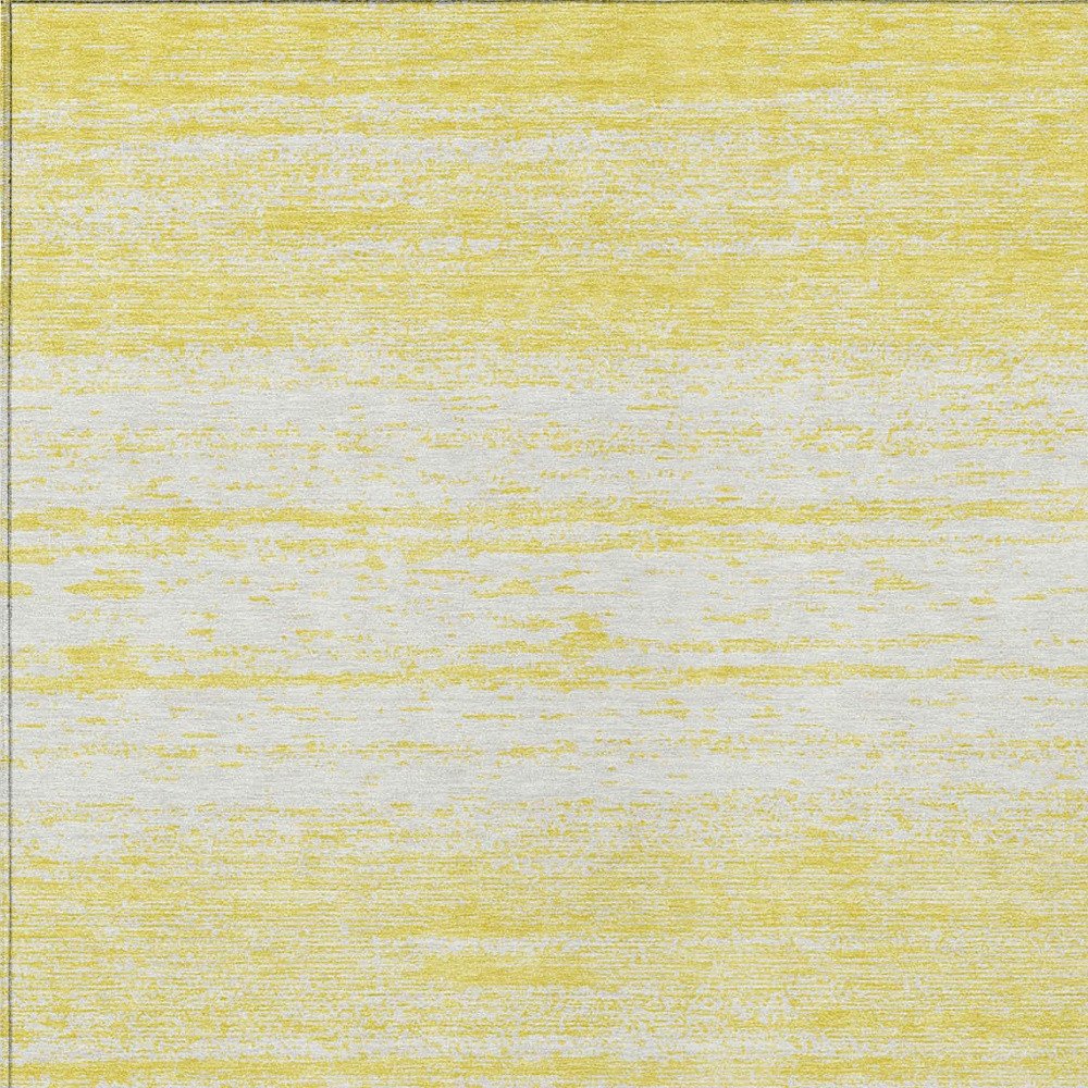 9' X 12' Yellow And Ivory Striped Washable Indoor Outdoor Area Rug