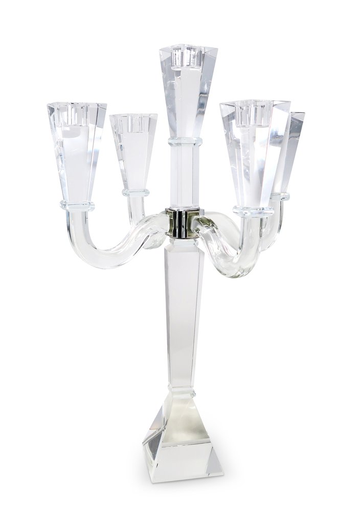 20" Clear Faceted Crystal Tabletop Candelabra Candle Holder