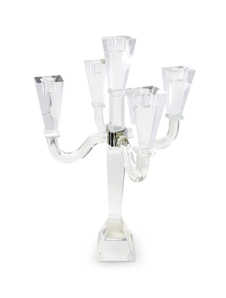 20" Clear Faceted Crystal Tabletop Candelabra Candle Holder