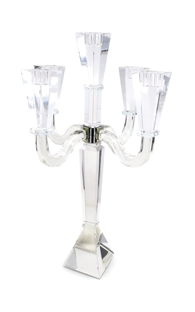 20" Clear Faceted Crystal Tabletop Candelabra Candle Holder