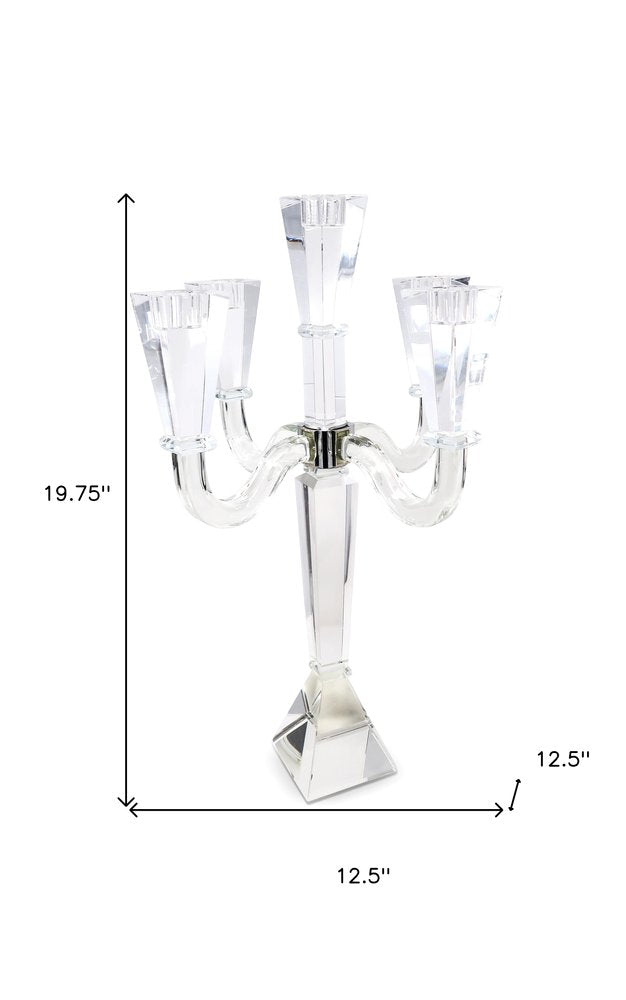 20" Clear Faceted Crystal Tabletop Candelabra Candle Holder