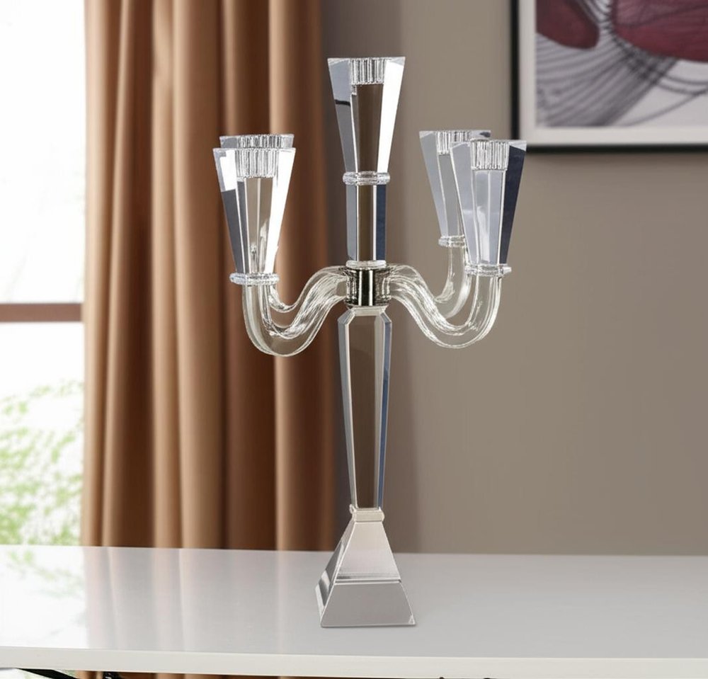 20" Clear Faceted Crystal Tabletop Candelabra Candle Holder