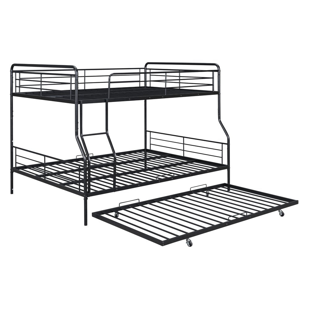 Black Full XL Over Queen Contemporary Metal Bunk Bed With Trundle