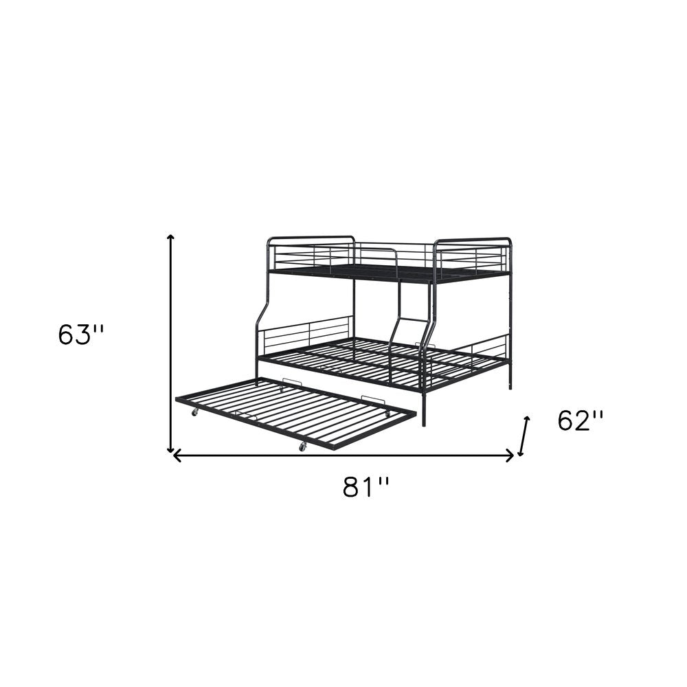 Black Full XL Over Queen Contemporary Metal Bunk Bed With Trundle