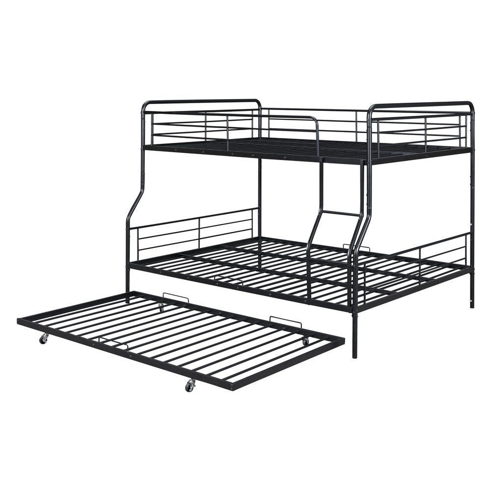 Black Full XL Over Queen Contemporary Metal Bunk Bed With Trundle