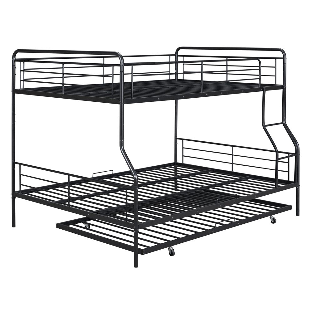 Black Full XL Over Queen Contemporary Metal Bunk Bed With Trundle