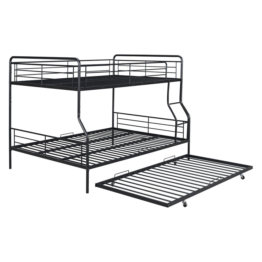 Black Full XL Over Queen Contemporary Metal Bunk Bed With Trundle