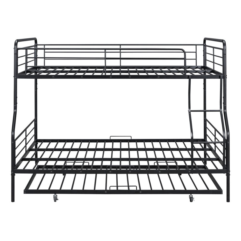 Black Full XL Over Queen Contemporary Metal Bunk Bed With Trundle