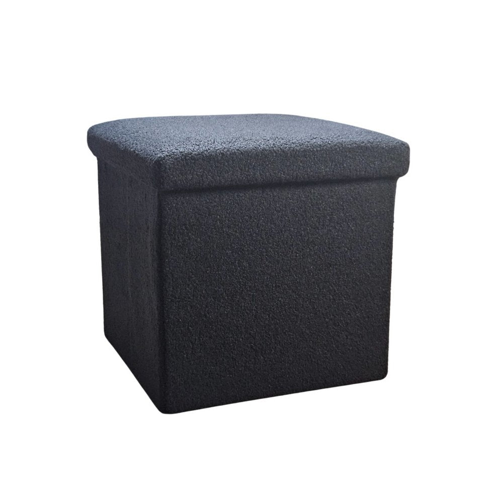 15" Black Boucle Cube Storage Ottoman