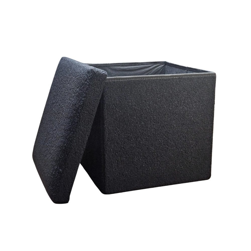 15" Black Boucle Cube Storage Ottoman