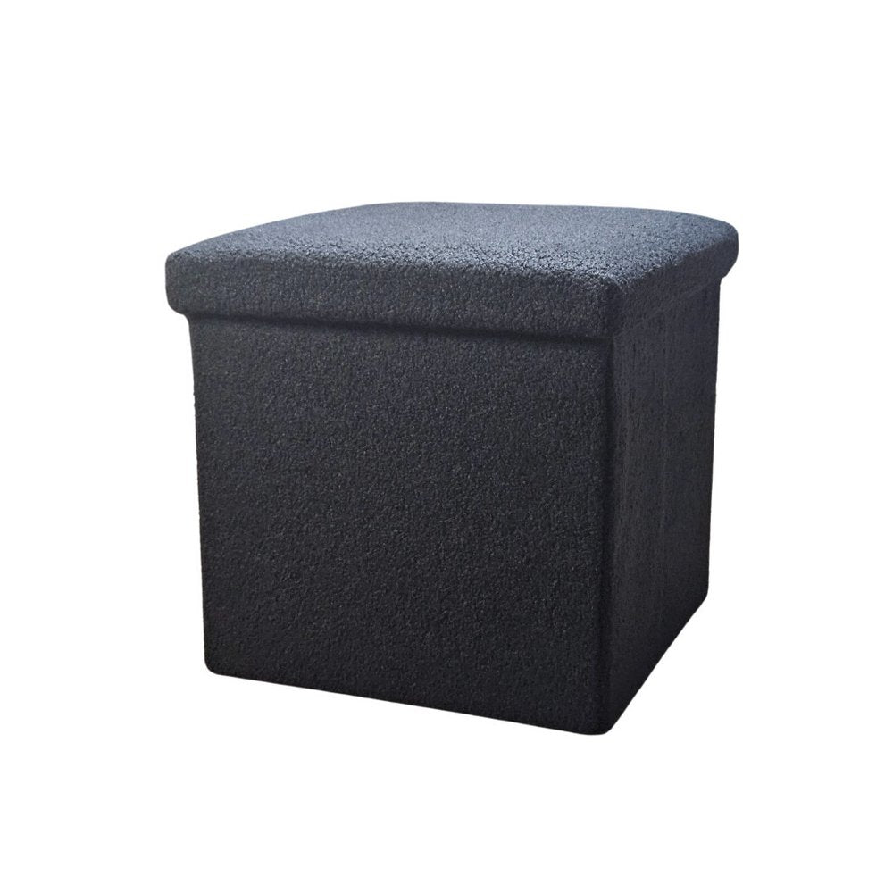 15" Black Boucle Cube Storage Ottoman