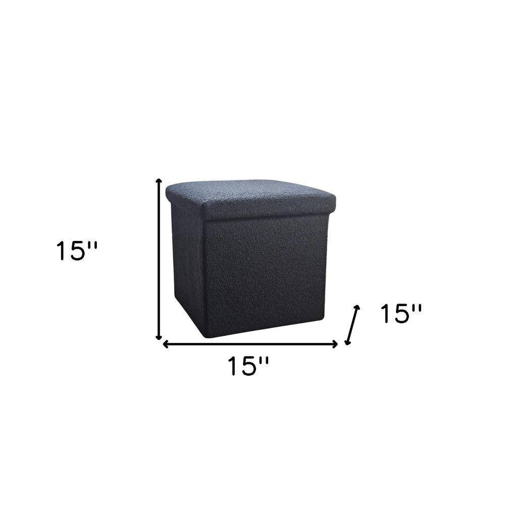 15" Black Boucle Cube Storage Ottoman
