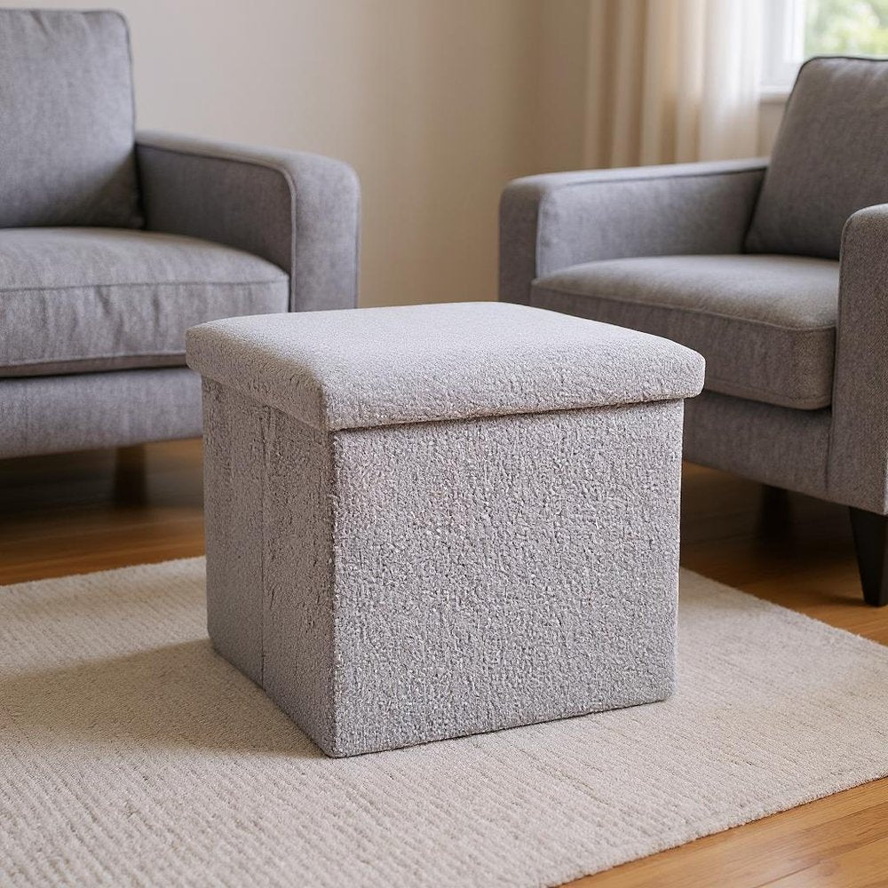 15" Black Boucle Cube Storage Ottoman