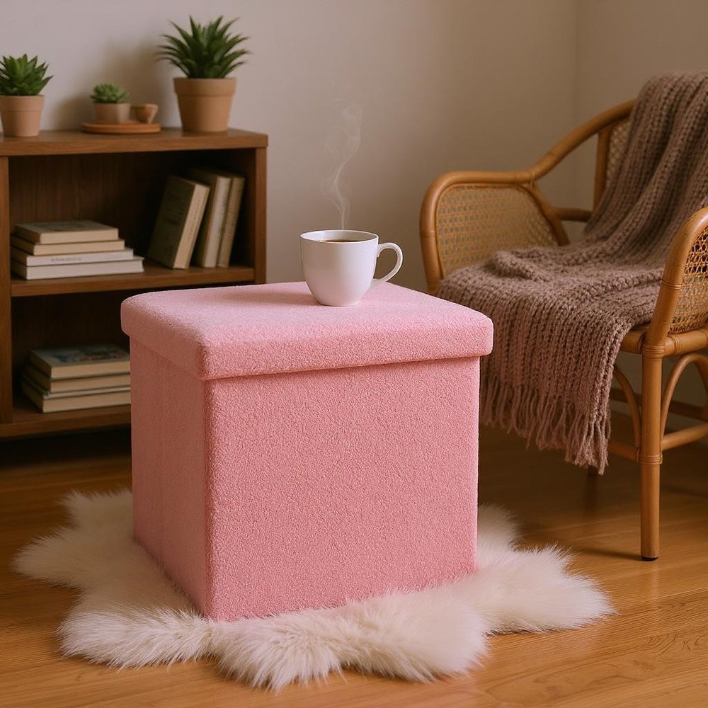 15" Black Boucle Cube Storage Ottoman
