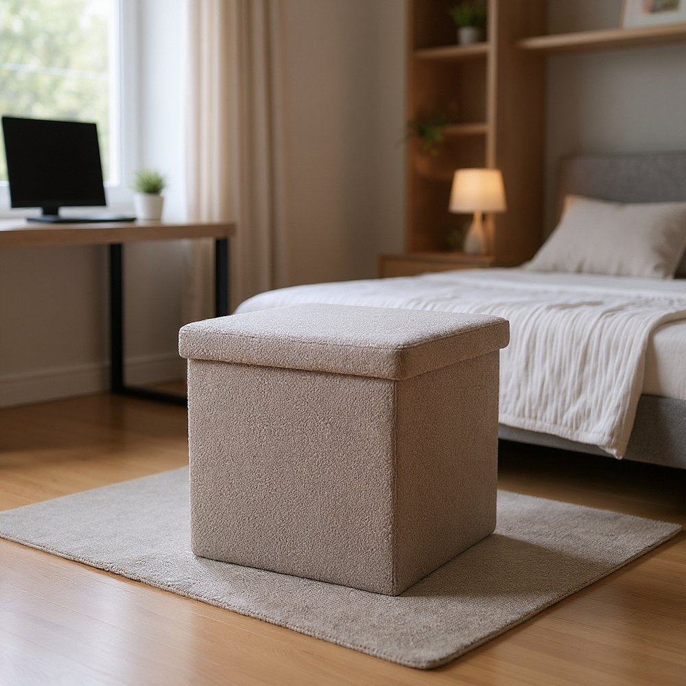 15" Black Boucle Cube Storage Ottoman
