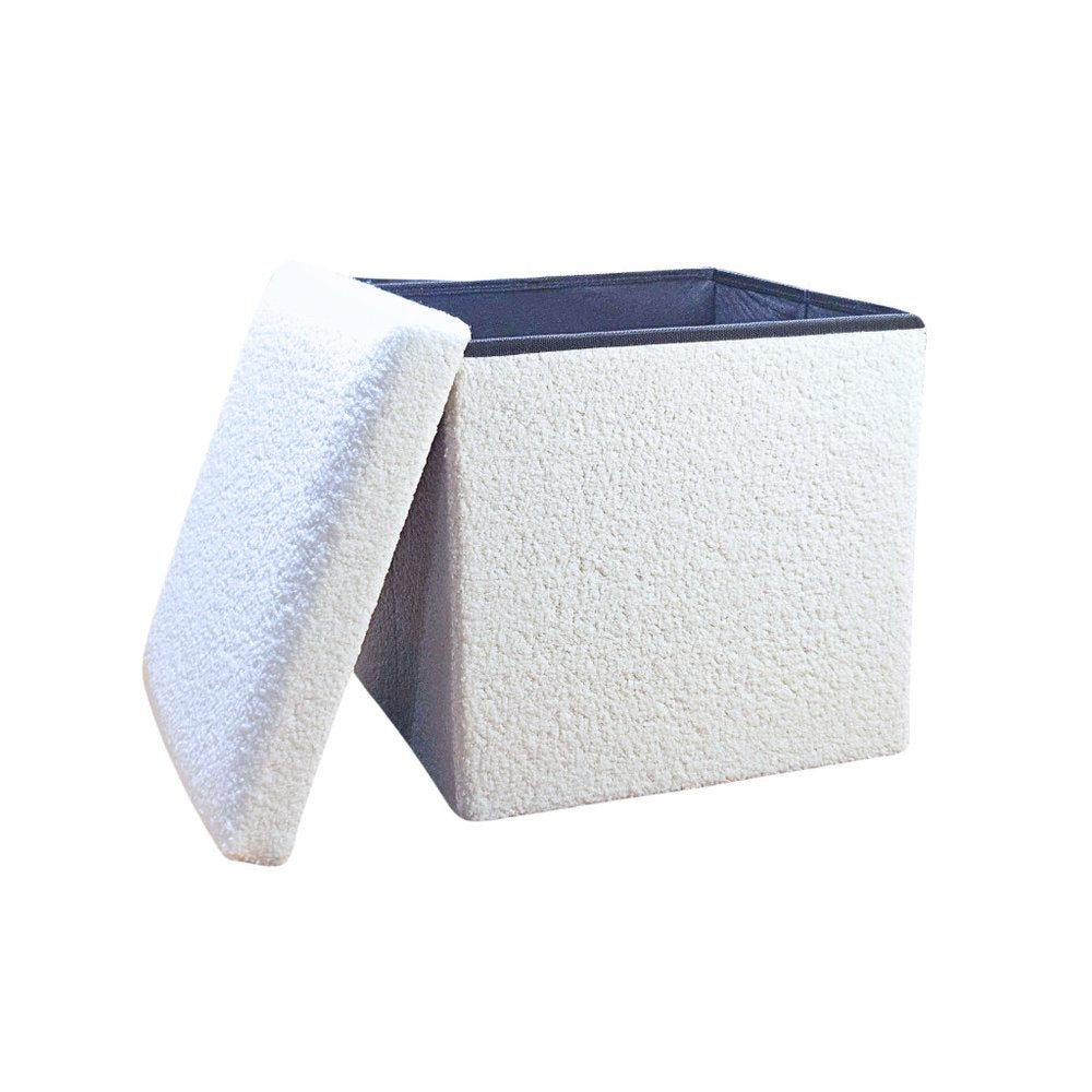15" Black Boucle Cube Storage Ottoman