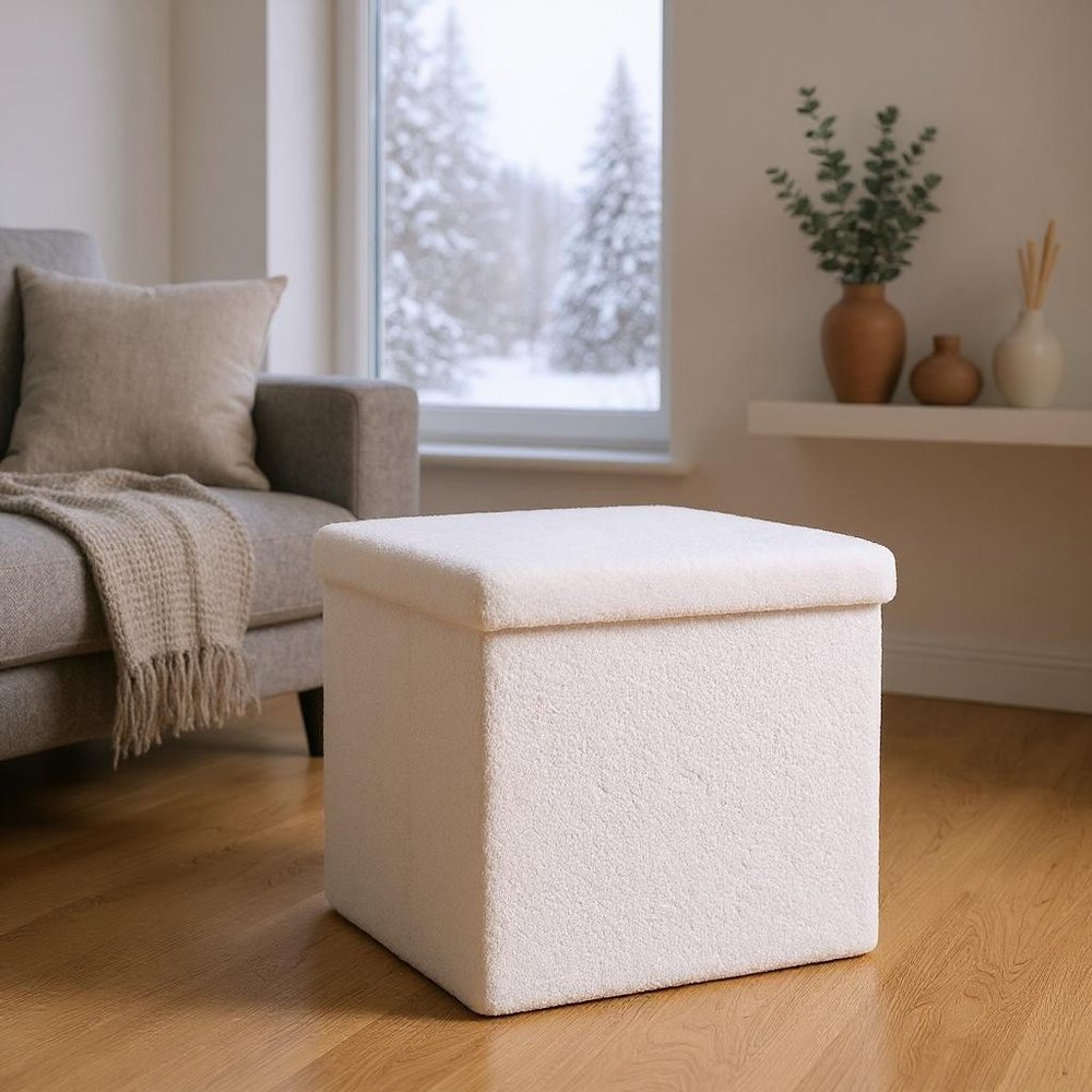 15" Black Boucle Cube Storage Ottoman