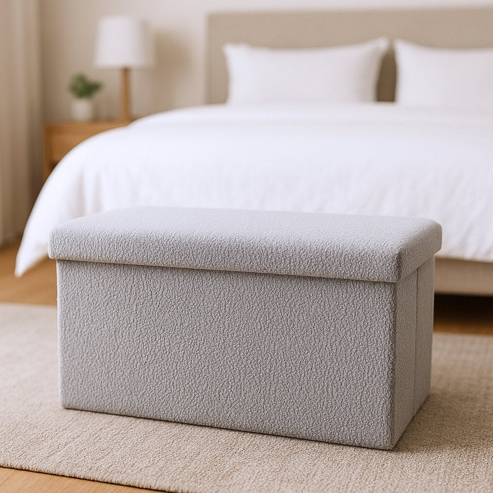 30" Black Boucle Storage Ottoman