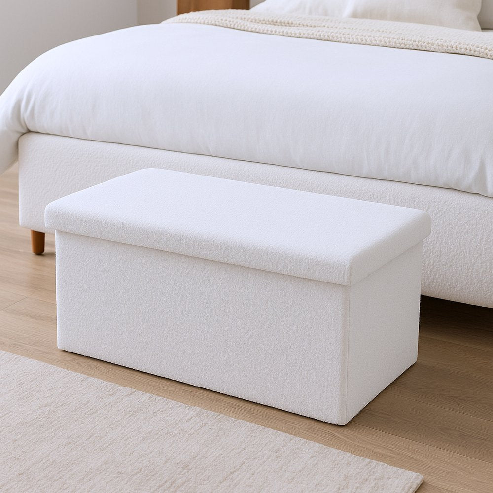30" Black Boucle Storage Ottoman