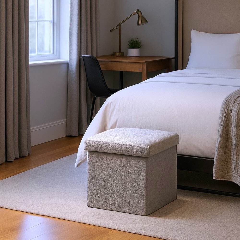 12" Black Boucle Cube Storage Ottoman
