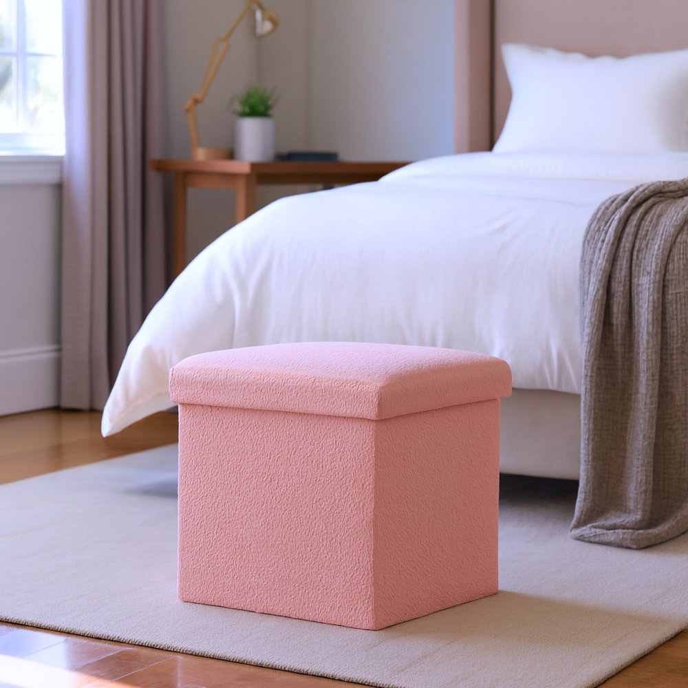 12" Black Boucle Cube Storage Ottoman
