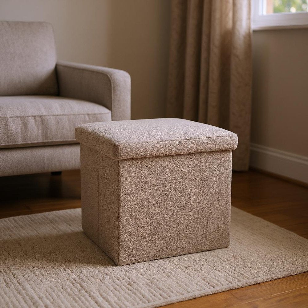 12" Black Boucle Cube Storage Ottoman