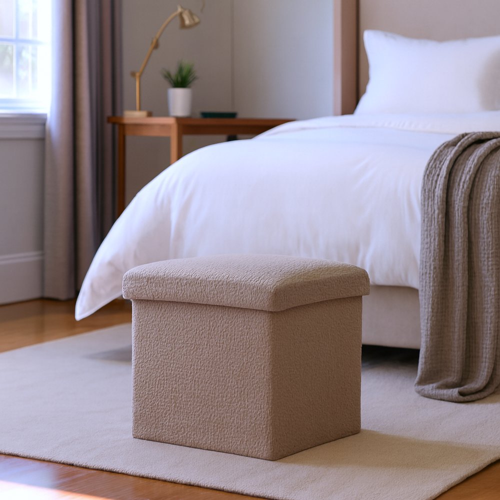 12" Black Boucle Cube Storage Ottoman