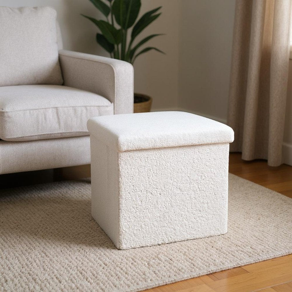 12" Black Boucle Cube Storage Ottoman