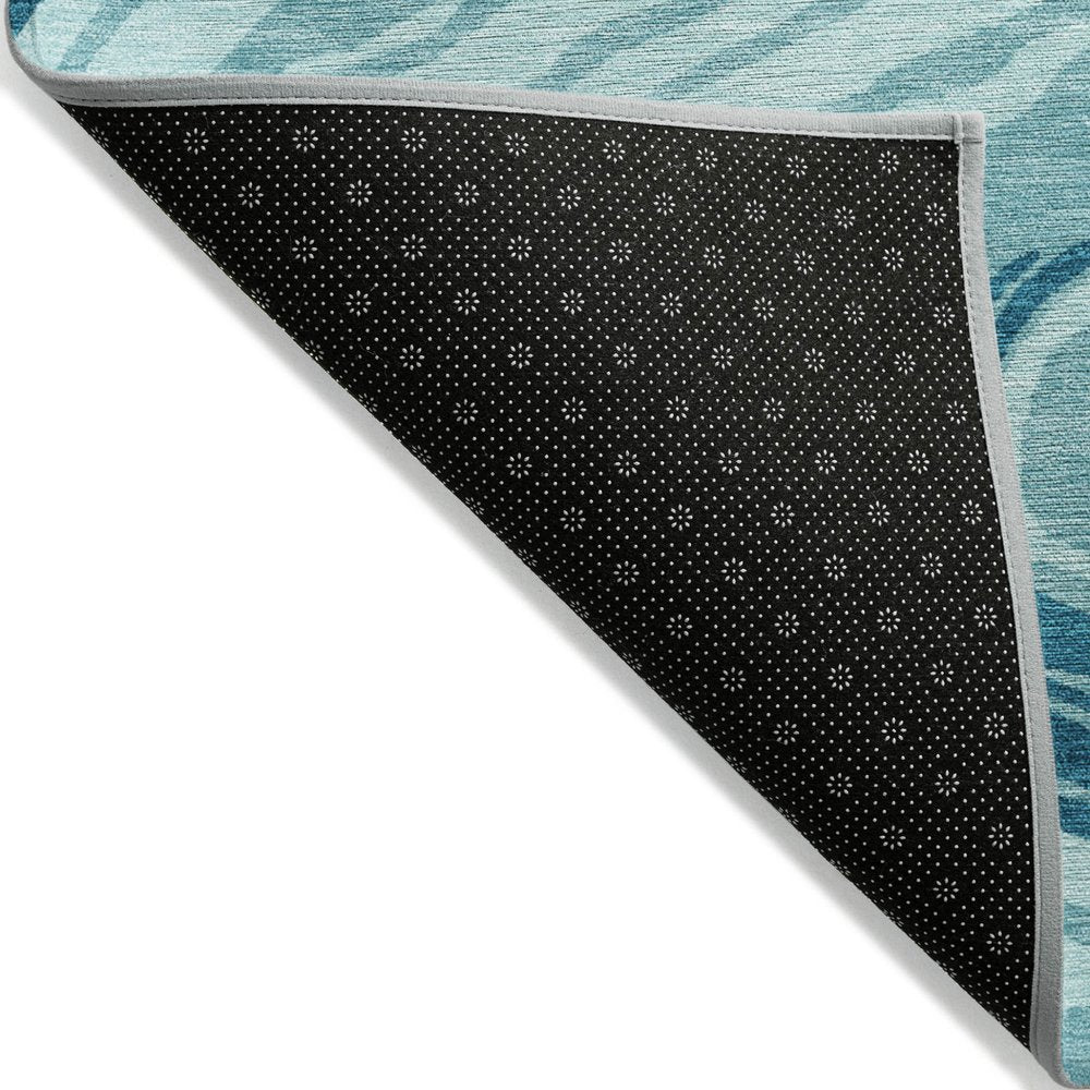 9' X 12' Turquoise Teal Blue And Gray Abstract Washable Indoor Outdoor Area Rug