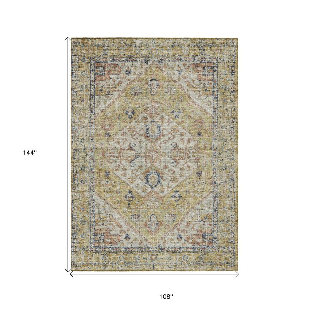 9' X 12' Wheat Terra Cotta And Black Oriental Washable Indoor Outdoor Area Rug