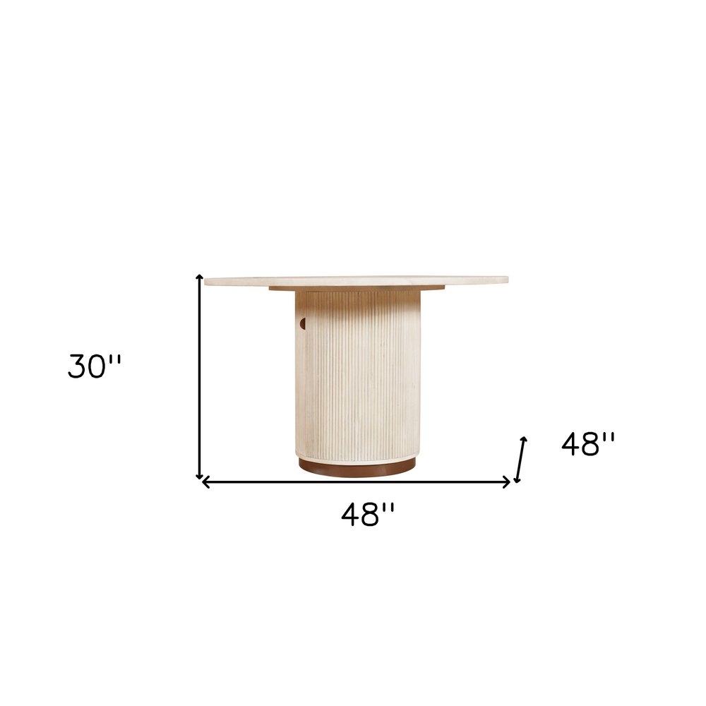48" White Solid Wood Pedestal Base Round Top Dining Table