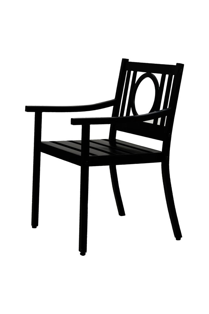 Sillón de exterior con respaldo geométrico de acero negro de 24"