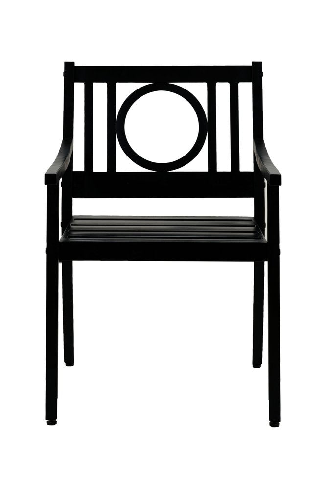 Sillón de exterior con respaldo geométrico de acero negro de 24"
