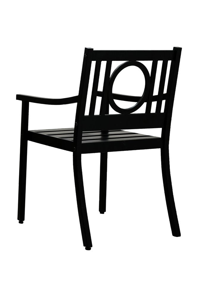 Sillón de exterior con respaldo geométrico de acero negro de 24"