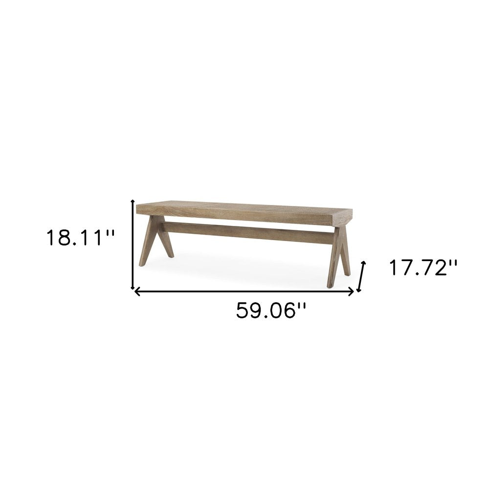 59" Brown Cane And Solid Wood Bench