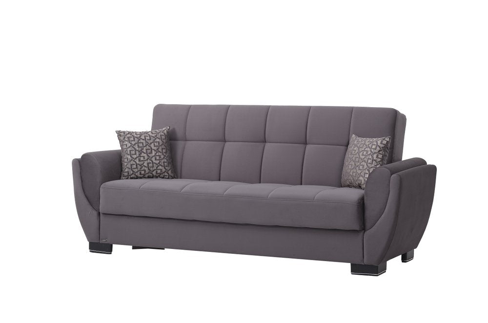 93" Gray Microfiber Convertible Futon Sleeper Sofa And Toss Pillows With Storage