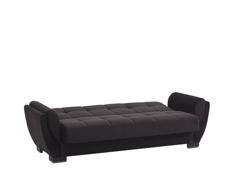 93" Black Microfiber Convertible Futon Sleeper Sofa And Toss Pillows With Storage