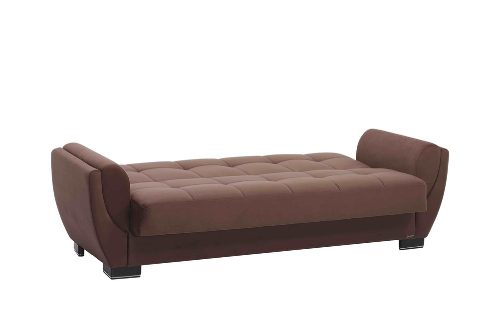 93" Brown Microfiber Convertible Futon Sleeper Sofa And Toss Pillows With Storage