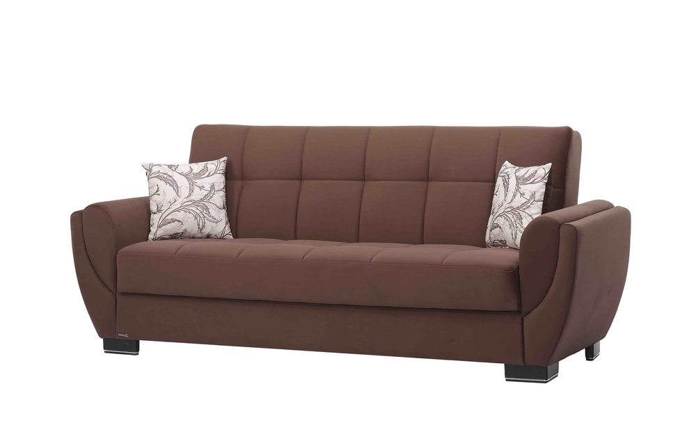 93" Brown Microfiber Convertible Futon Sleeper Sofa And Toss Pillows With Storage