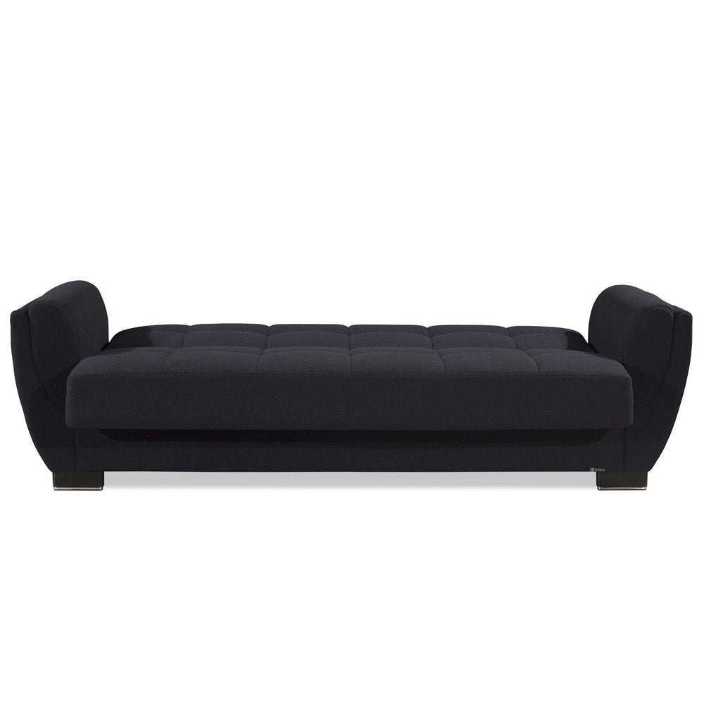 93" Dark Blue Chenille Convertible Futon Sleeper Sofa And Toss Pillows With Storage