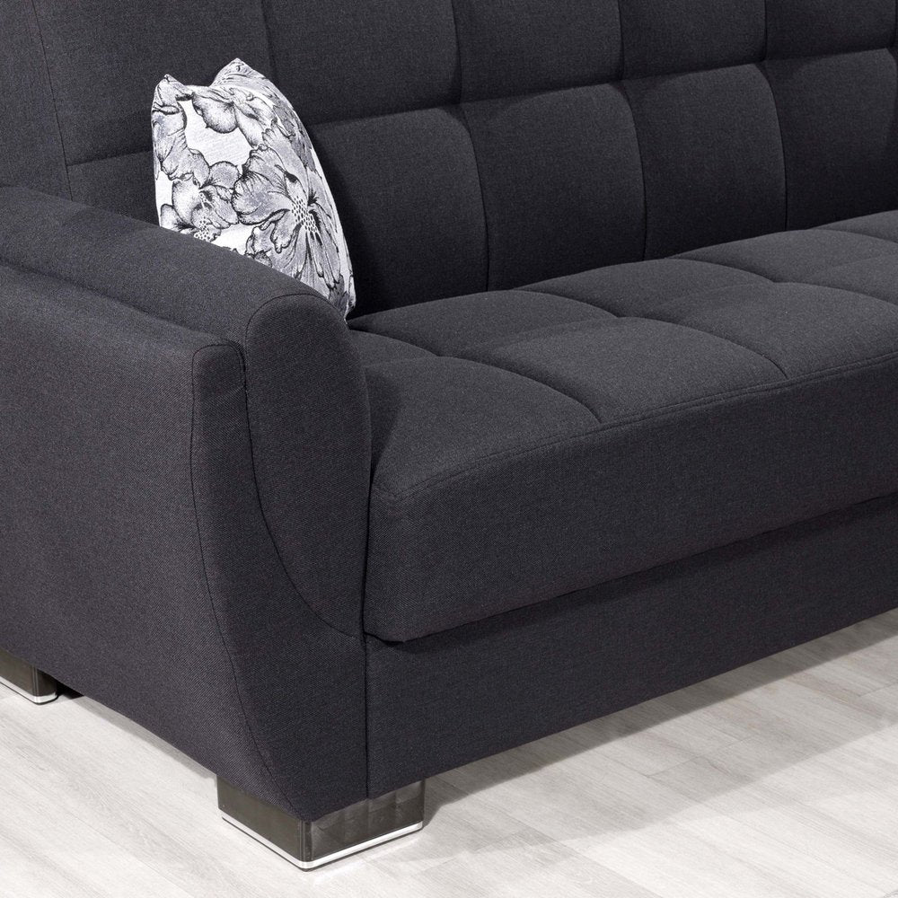 93" Dark Blue Chenille Convertible Futon Sleeper Sofa And Toss Pillows With Storage