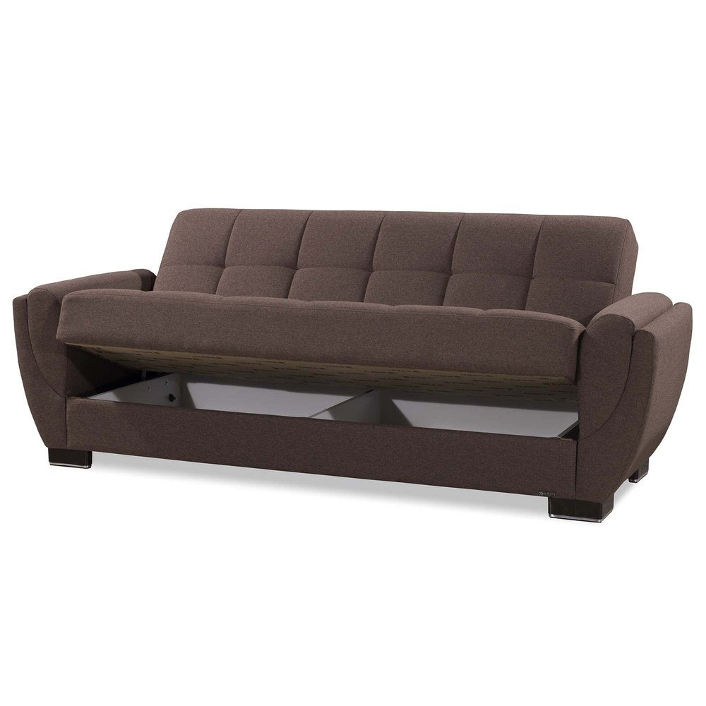 93" Brown Chenille Convertible Futon Sleeper Sofa And Toss Pillows With Storage