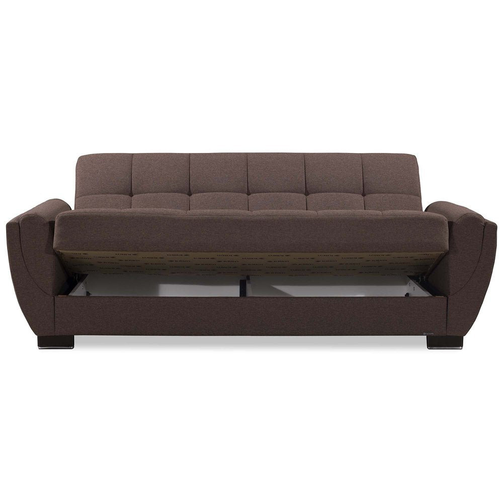 93" Brown Chenille Convertible Futon Sleeper Sofa And Toss Pillows With Storage