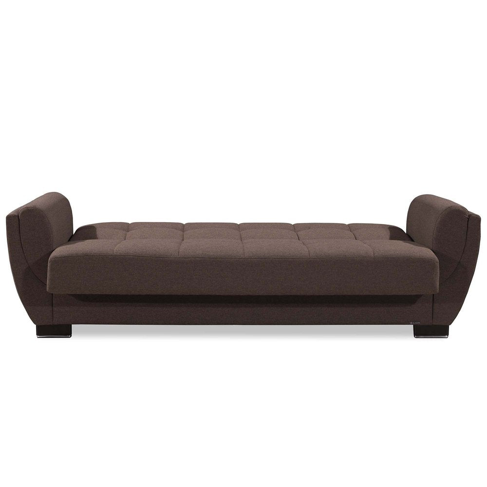 93" Brown Chenille Convertible Futon Sleeper Sofa And Toss Pillows With Storage