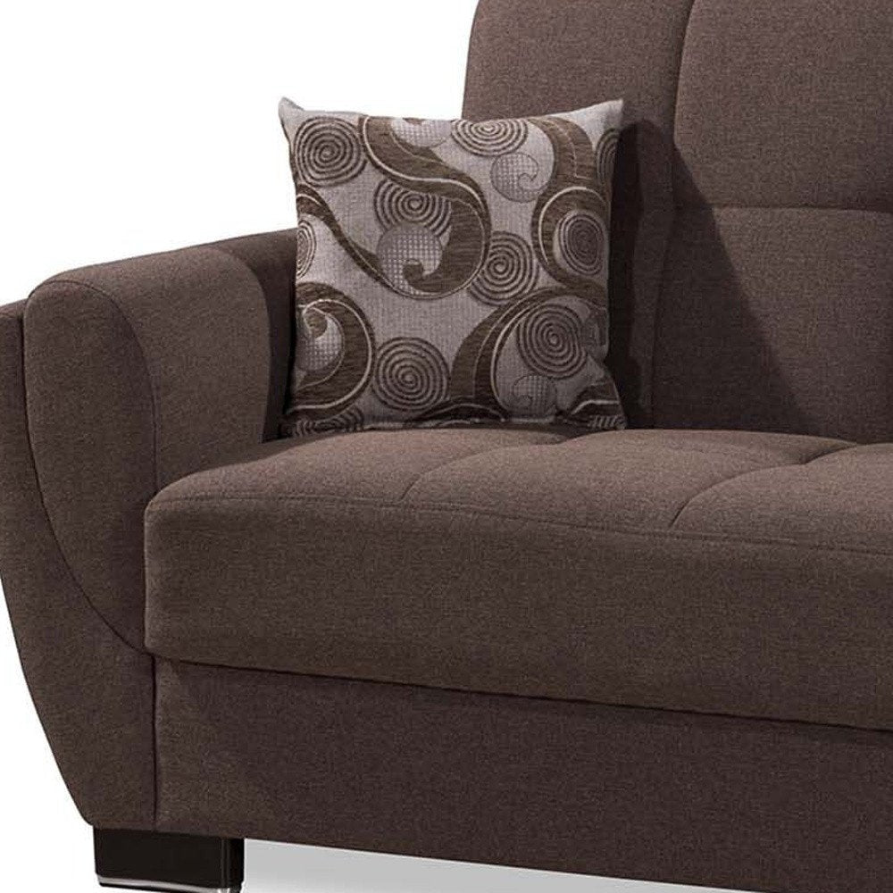 93" Brown Chenille Convertible Futon Sleeper Sofa And Toss Pillows With Storage