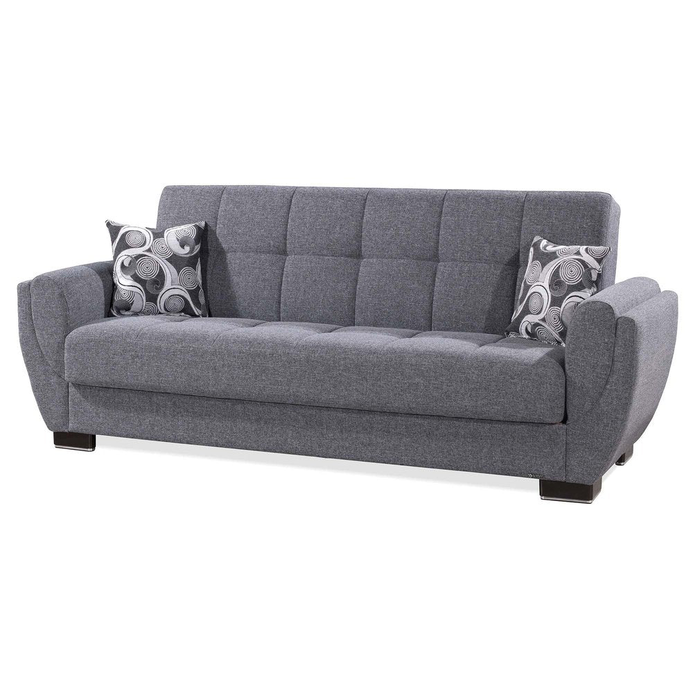 93" Gray Chenille Convertible Futon Sleeper Sofa And Toss Pillows With Storage