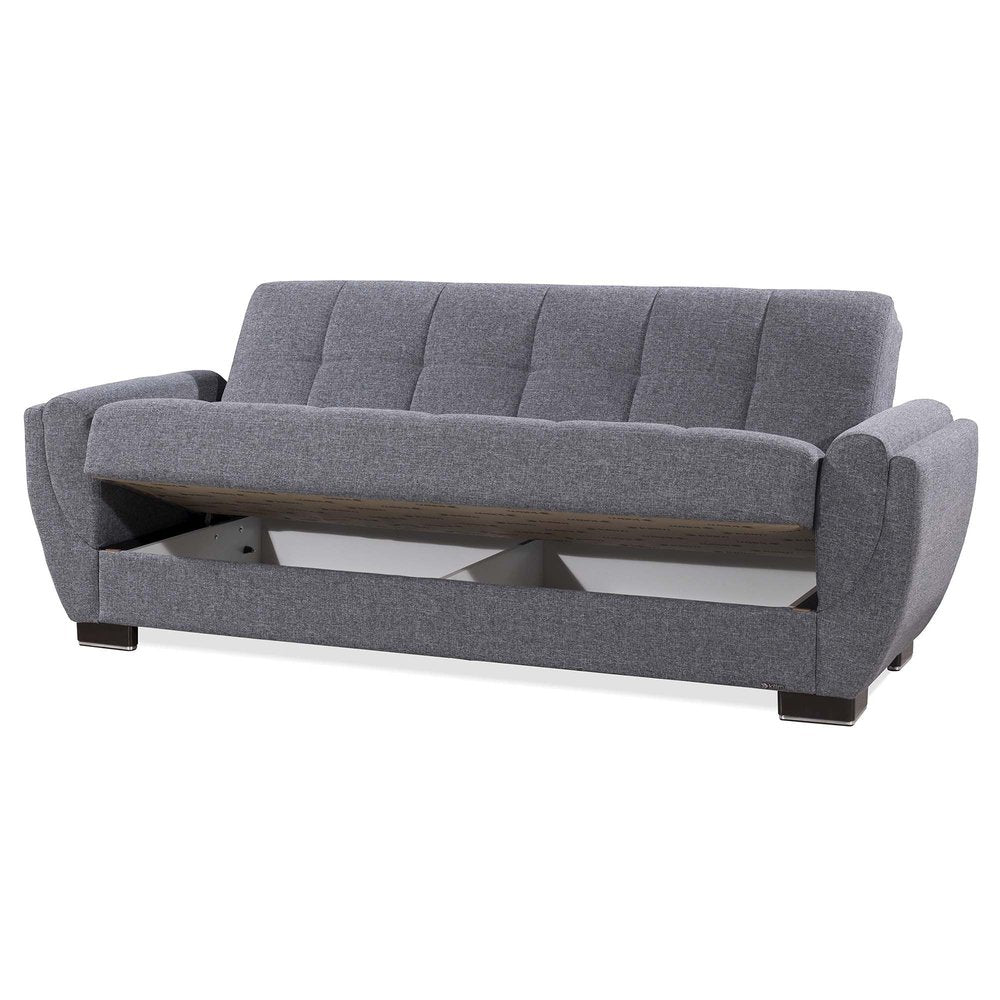 93" Gray Chenille Convertible Futon Sleeper Sofa And Toss Pillows With Storage
