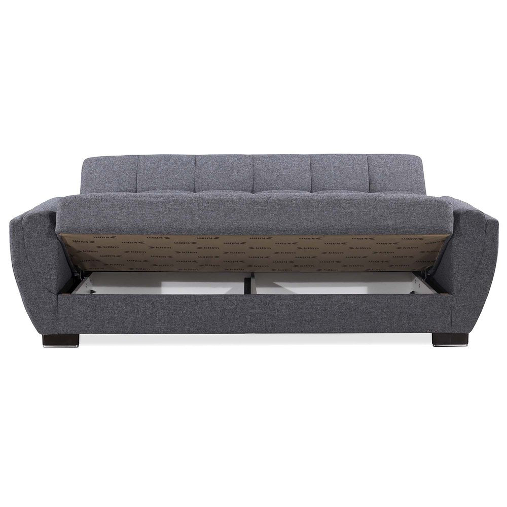 93" Gray Chenille Convertible Futon Sleeper Sofa And Toss Pillows With Storage