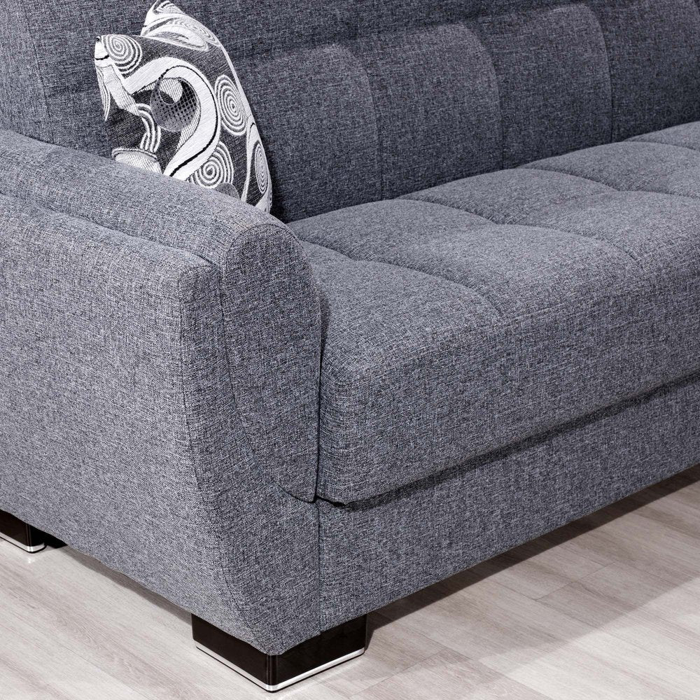 93" Gray Chenille Convertible Futon Sleeper Sofa And Toss Pillows With Storage