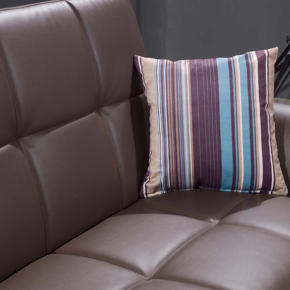 93" Brown Faux Leather Convertible Futon Sleeper Sofa And Toss Pillows With Storage